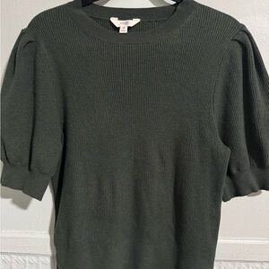 Dark Green Puff Sleeve Sweater